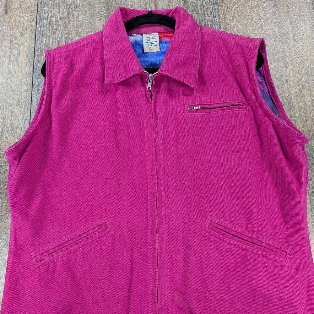 Ethyl Denim Vest Womens Large Pink Sleeveless Zip Pockets Western Cowgirl